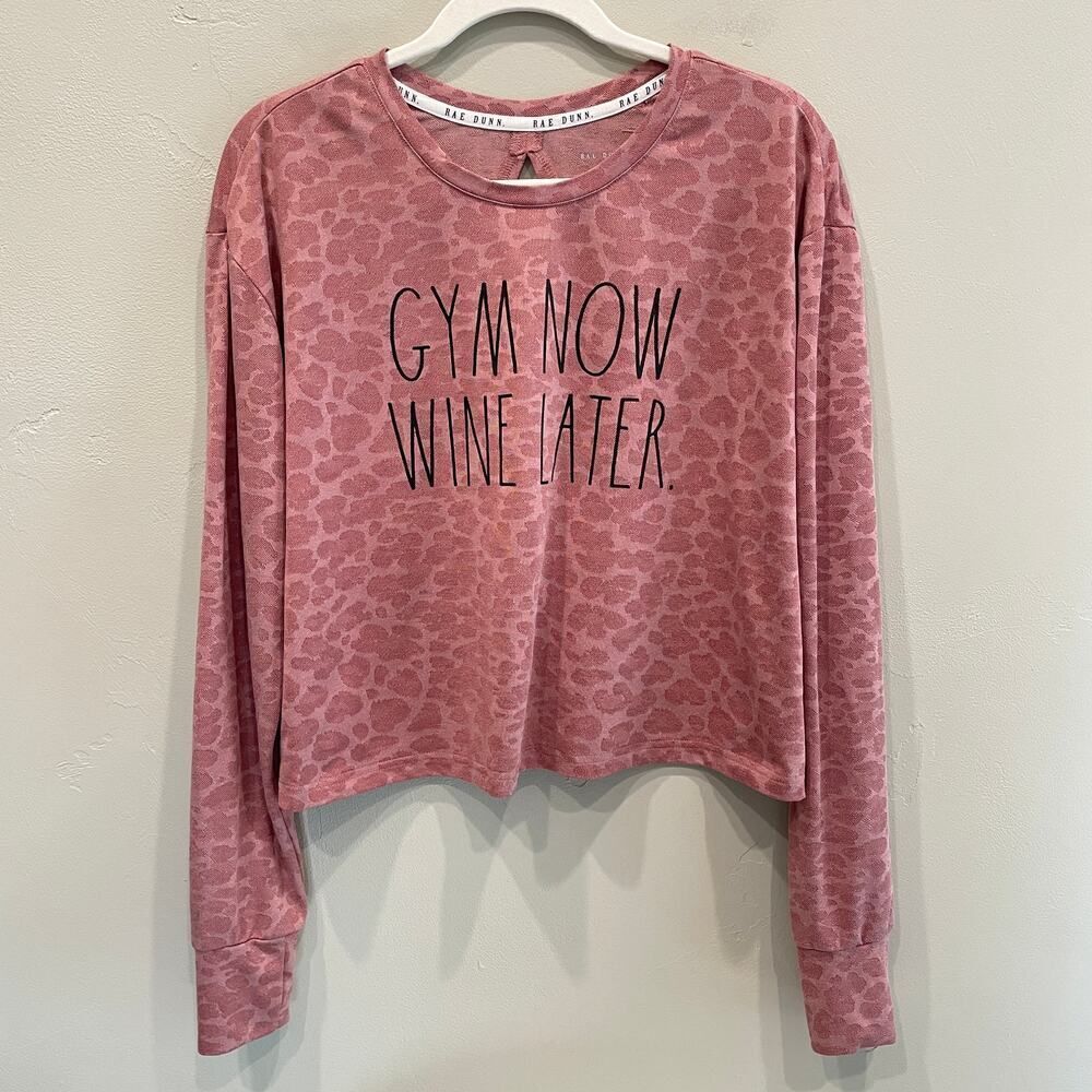 Rae Dunn ‘Gym Now Wine Later’ Leopard Print Top in Pink - Size: Large
